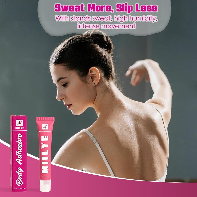 MIILYE Body Adhesive Glue for Clothes 20ml, Sweat Proof, Water Wash Off Skin Adhesive, Fabric-Safe Liquid Fashion Glue Tape for Dancers, Women Bras, Wigs, Stockings - Image 4